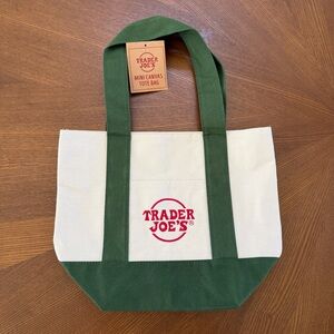 Trader Joe's Green and Cream Canvas Tote Bag